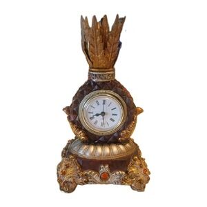 Wind Up Pineapple Shape Quartz Mantle Desk Clock Heavy Resin Case Felt Bottom